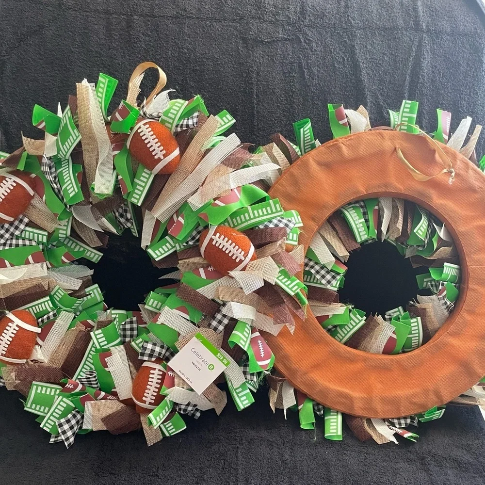 NWT 2 “Celebrate It” Football Themed Wreath & Door Decor Banners